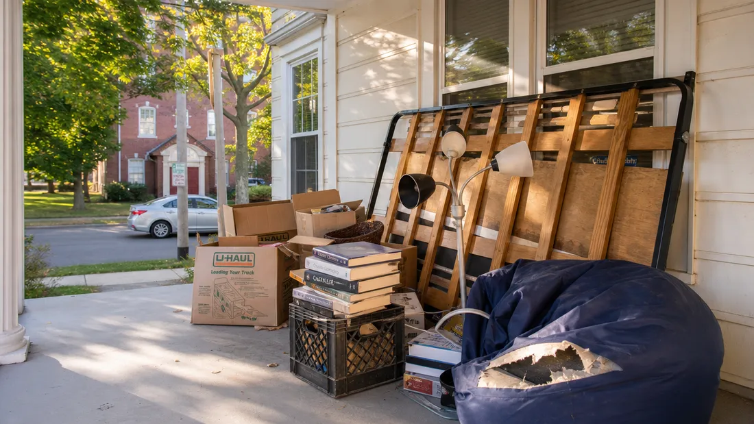 Pile of household junk collected for removal in Smithfield, RI